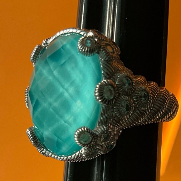 Judith Ripka Sterling Oval Turquoise and Quartz Doublet Cocktail Ring 5.75 - Picture 16 of 16